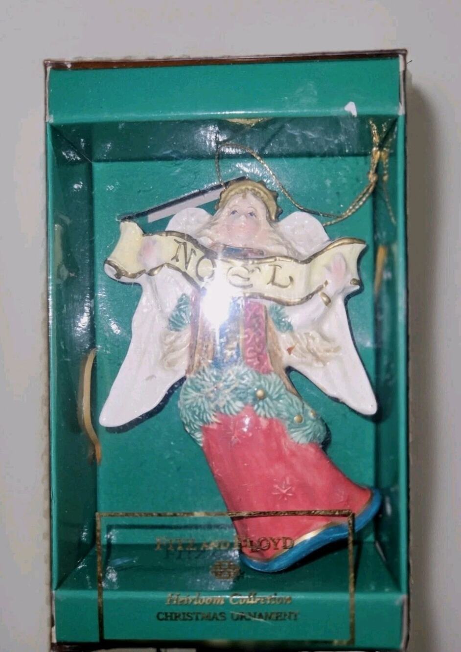 Fitz and Floyd Damask Holiday Angel Noel Ornament Original Box COA Hand Painted